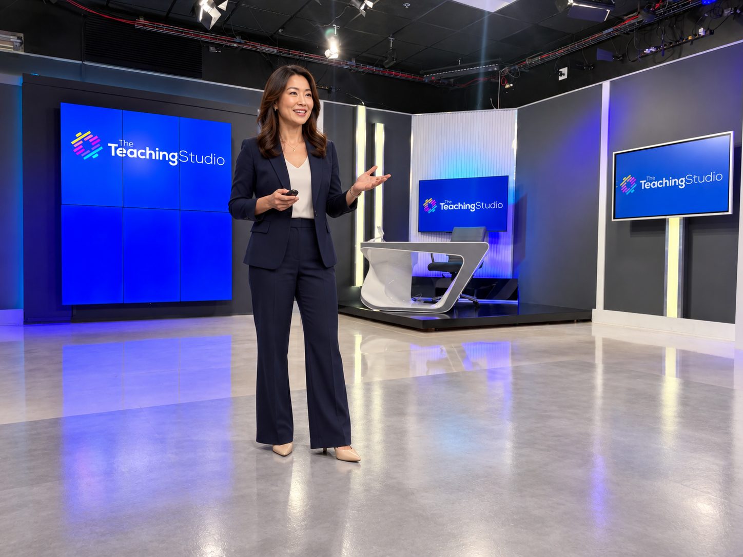 The presentation stage with branded screens